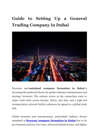 Guide to Setting Up a General Trading Company in Dubai