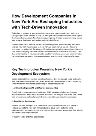 How Development Companies in New York Are Reshaping Industries with Tech-Driven
