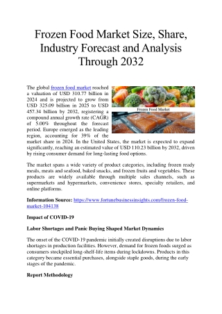 Frozen Food Market Size, Share, Market Outlook and Demand Forecast to 2032