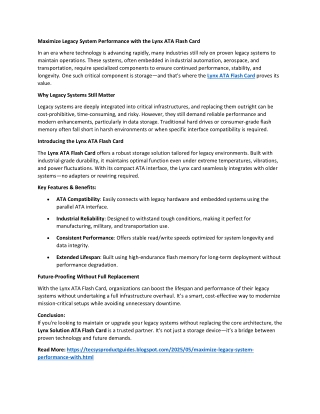 Maximize Legacy System Performance with the Lynx ATA Flash Card