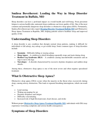 Smilesa Bovetherest Leading the Way in Sleep Disorder Treatment in Buffalo, MO