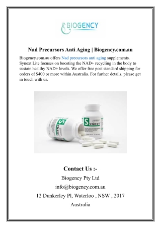 Nad Precursors Anti Aging | Biogency.com.au