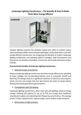 Landscape Lighting Transformers – The Benefits & How To Make Them More Energy-Efficient