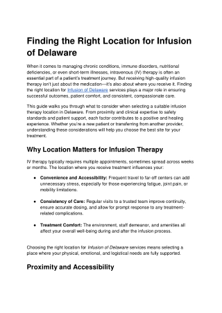 Finding the Right Location for Infusion of Delaware