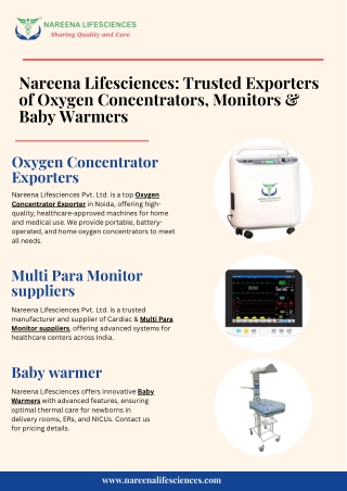 Nareena Lifesciences Trusted Exporters of Oxygen Concentrators, Monitors & Baby Warmers