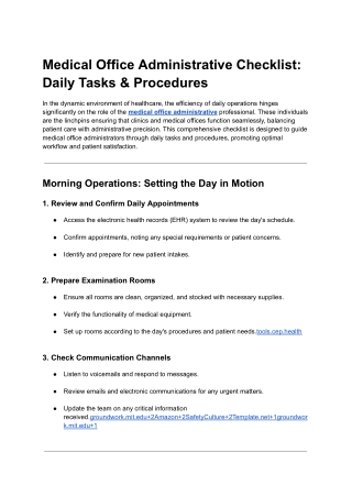 Medical Office Administrative Checklist_ Daily Tasks & Procedures
