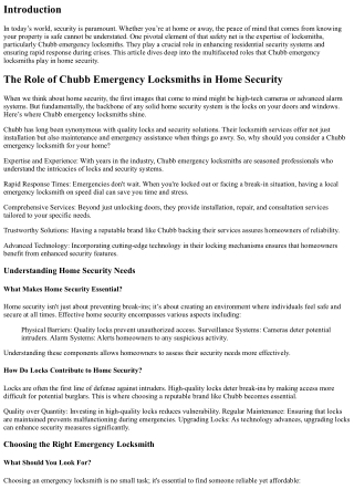 The Role of Chubb Emergency Locksmiths in Home Security