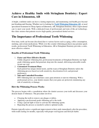 Achieve a Healthy Smile with Stringham Dentistry Expert Care in Edmonton, AB