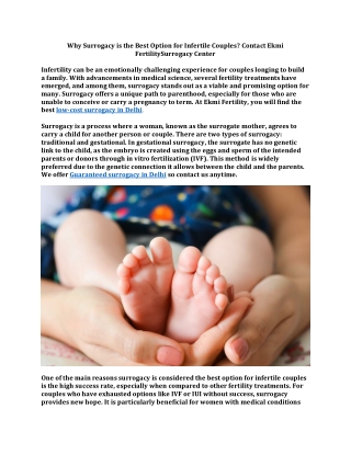 Why Surrogacy is the Best Option for Infertile Couples Contact Delhi Surrogacy Center
