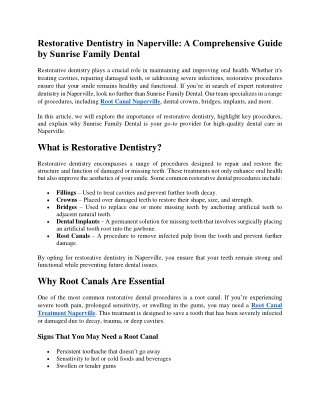 Restorative Dentistry in Naperville A Comprehensive Guide by Sunrise Family Dental