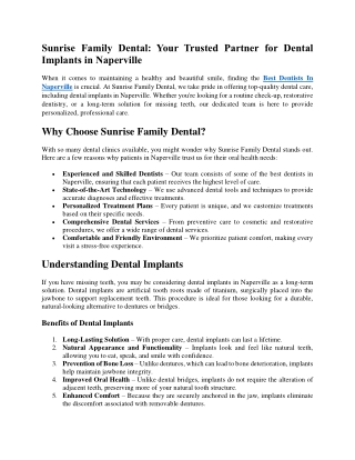 Sunrise Family Dental Your Trusted Partner for Dental Implants in Naperville