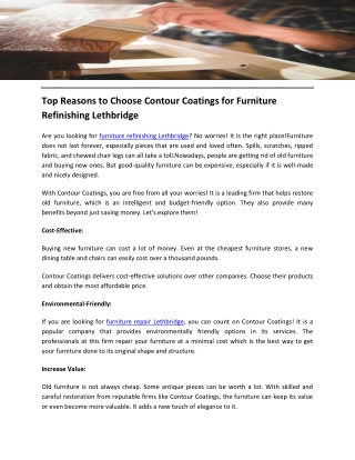 Top Reasons to Choose Contour Coatings for Furniture Refinishing Lethbridge