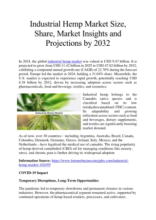 Industrial Hemp Market Size, Share, Research-Based Insights and Forecast Through
