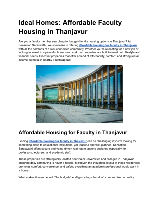 Ideal Homes_ Affordable Faculty Housing in Thanjavur