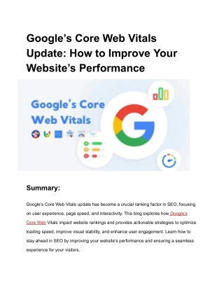 Google’s Core Web Vitals Update: How to Improve Your Website’s Performance