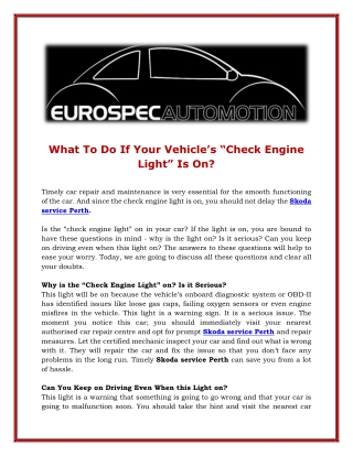 What To Do If Your Vehicle’s “Check Engine Light” Is On