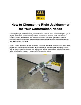 How to Choose the Right Jackhammer for Your Construction Needs