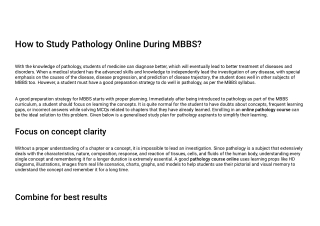 How to Study Pathology Online During MBBS?