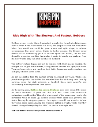 Ride High With The Sleekest And Fastest, Bobbers