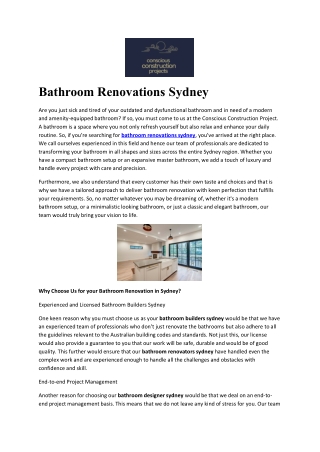Expert Bathroom Renovations Sydney | Trust Conscious Construction Projects