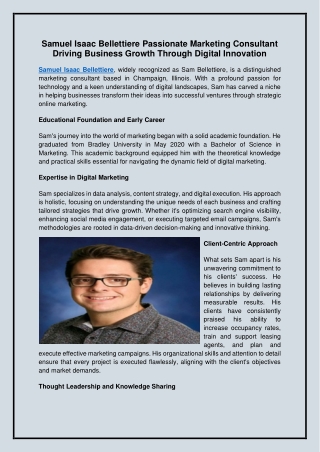 Samuel Isaac Bellettiere Passionate Marketing Consultant Driving Business Growth Through Digital Innovation