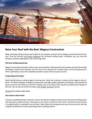 Raise Your Roof with the Best Magnus Construction