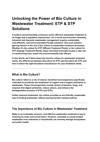 Unlocking the Power of Bio Culture in Wastewater Treatment_ ETP & STP Solutions