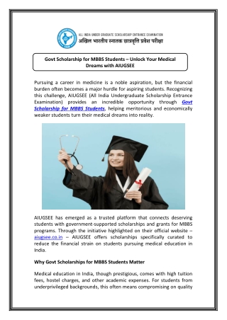 Secure Your Future with a Govt Scholarship for MBBS Students