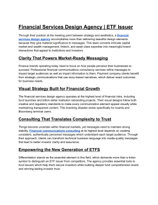 Financial Services Design Agency ETF Issuer
