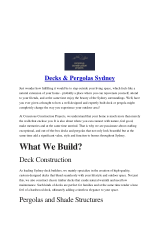 Quality Decking in Sydney | Conscious Construction Projects