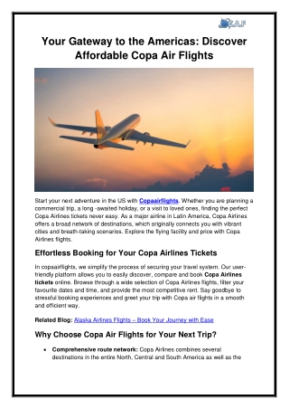 Your Gateway to the Americas Discover Affordable Copa Air Flights