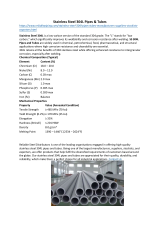 Stainless Steel 304L Pipes