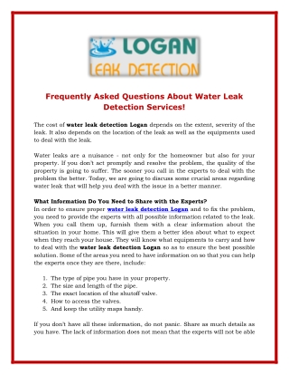 Frequently Asked Questions About Water Leak Detection Services