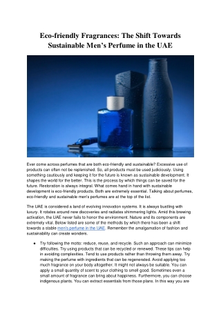 Eco-friendly fragrances _ The shift towards sustainable men’s perfume in The UAE