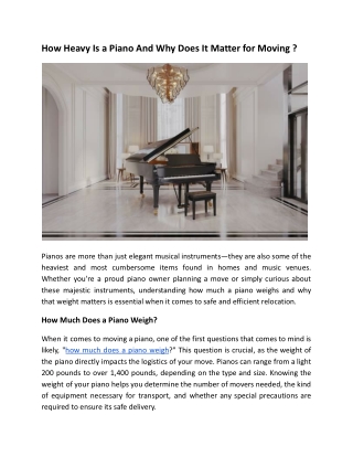 How Heavy Is a Piano And Why Does It Matter for Moving _