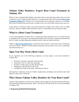 Yakima Valley Dentistry Expert Root Canal Treatment in Yakima, WA