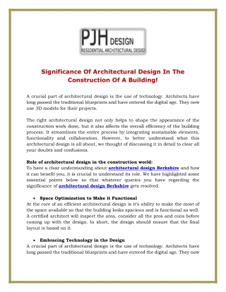Significance Of Architectural Design In The Construction Of A Building