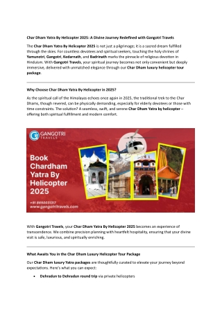 Plan Your Char Dham Yatra By Helicopter 2025 with Gangotri Travels