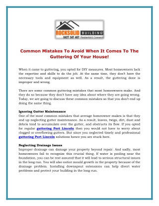 Common Mistakes To Avoid When It Comes To The Guttering Of Your House
