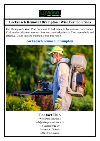 Cockroach Removal Brampton | Wise Pest Solutions