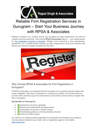 Reliable Firm Registration Services in Gurugram