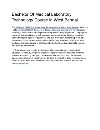 Bachelor Of Medical Laboratory Technology Course in West Bengal