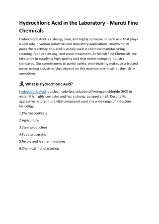 Hydrochloric Acid in the Laboratory - Maruti Fine Chemicals