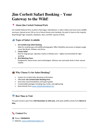 Jim Corbett Safari Booking – Your Gateway to the Wild!