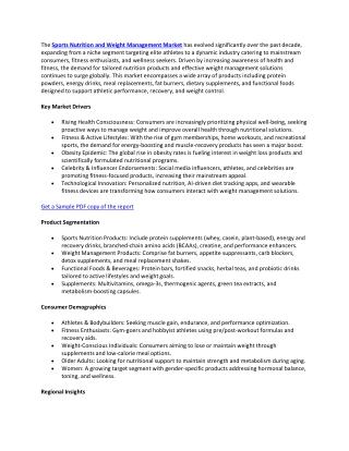 Evolving Dynamics of the Sports Nutrition and Weight Management Industry