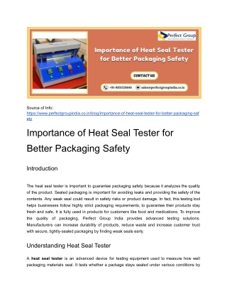Importance of Heat Seal Tester for Better Packaging Safety