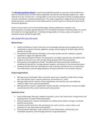 Unlocking Potential: Growth and Innovation in the Moringa Ingredients Market