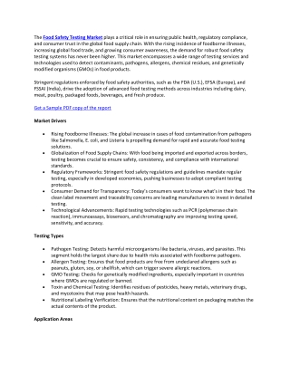 Ensuring Quality: Trends and Forecasts in the Food Safety Testing Market