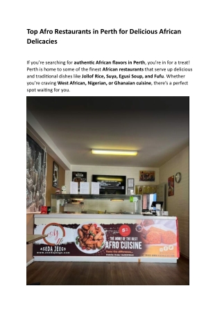 Top Afro Restaurants in Perth for Delicious African Delicacies