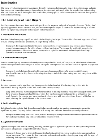 Understanding the Market: Who Are the Land Buyers?
